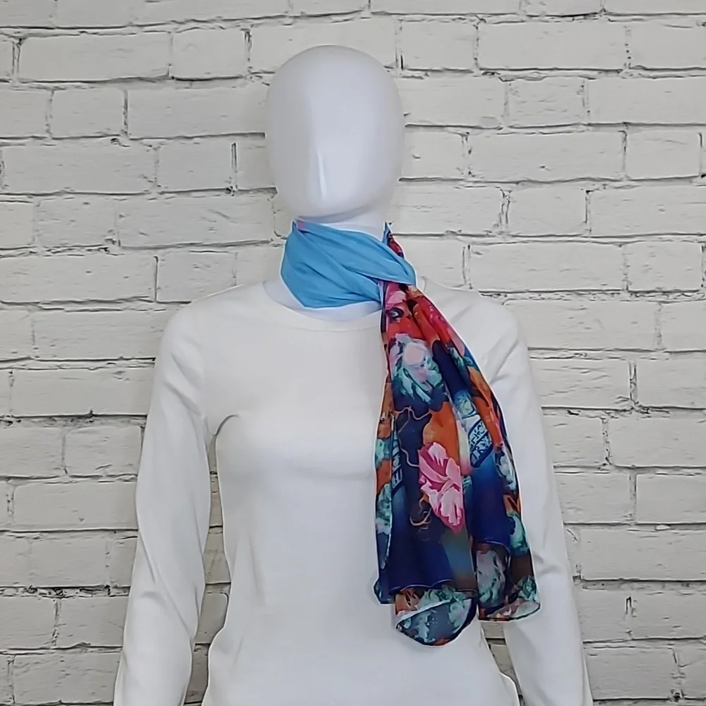 Unbranded Flowy Vibrant Floral Sheer Chiffon Classic Oblong Scarf Bl/Pnk Multi